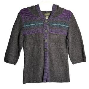 Eddie Bauer Medium Wool Blend Hooded Button Front Sweater Cardigan‎ crop sleeve